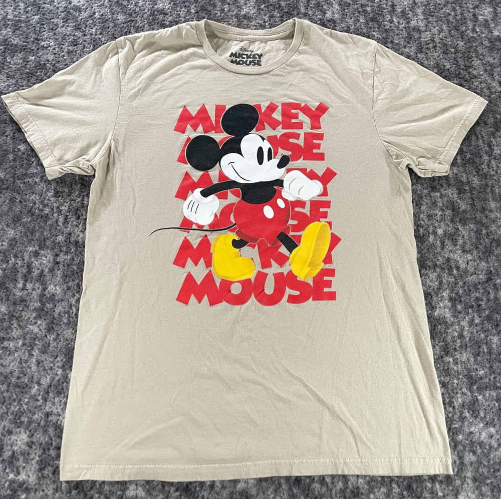 Disney Mickey Mouse Graphic T Shirt Size M Short Sleeve Beige Tee